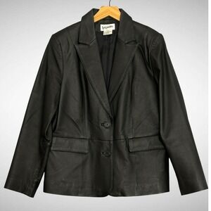 Bagatelle Womens Jacket 10 Black Leather 2 Button Blazer Classic Office‎ Casual